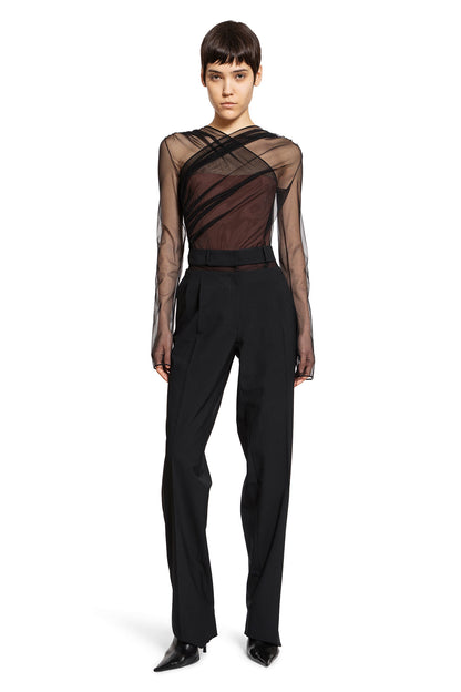 Semi-Sheer Gathered Long Sleeves Bodysuit