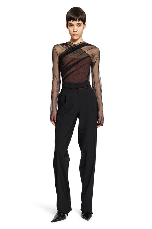 Semi-Sheer Gathered Long Sleeves Bodysuit