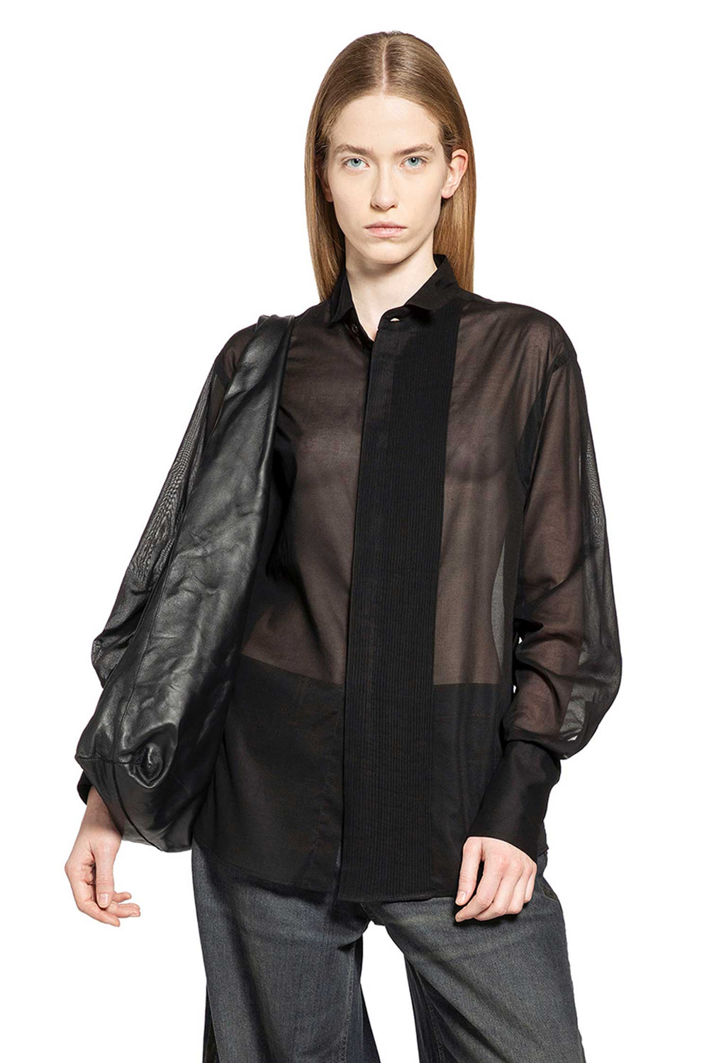 6397 Micro Pleat Formal Shirt woman