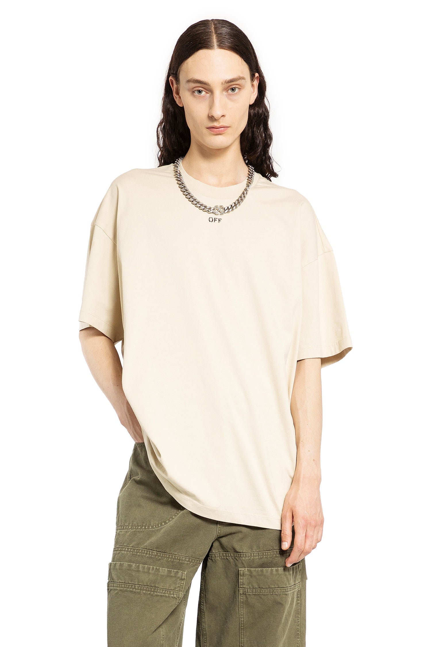 OFF-WHITE MAN BEIGE T-SHIRTS