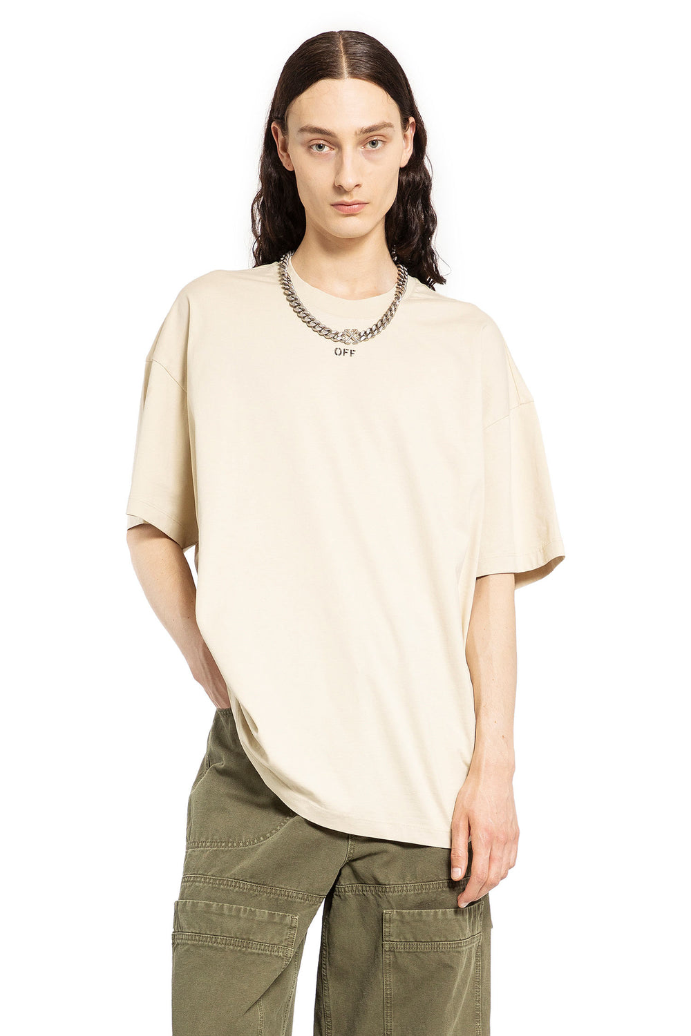 OFF-WHITE MAN BEIGE T-SHIRTS & TANK TOPS