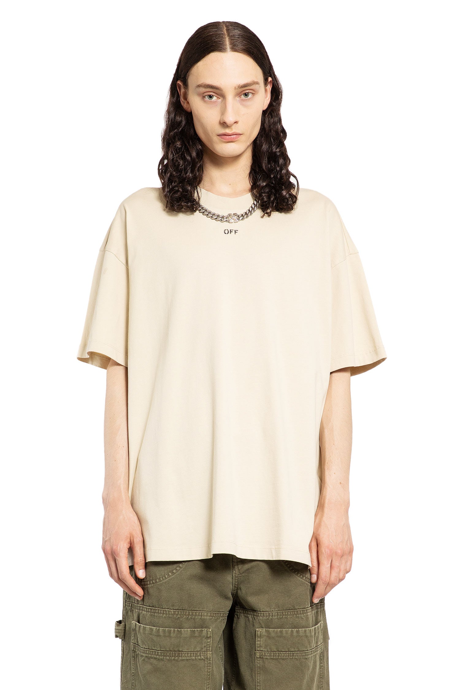 OFF-WHITE MAN BEIGE T-SHIRTS