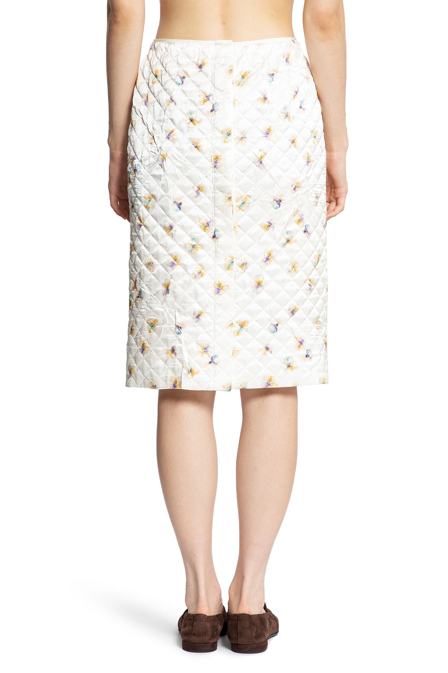 Quilted Floral Print Midi Skirt