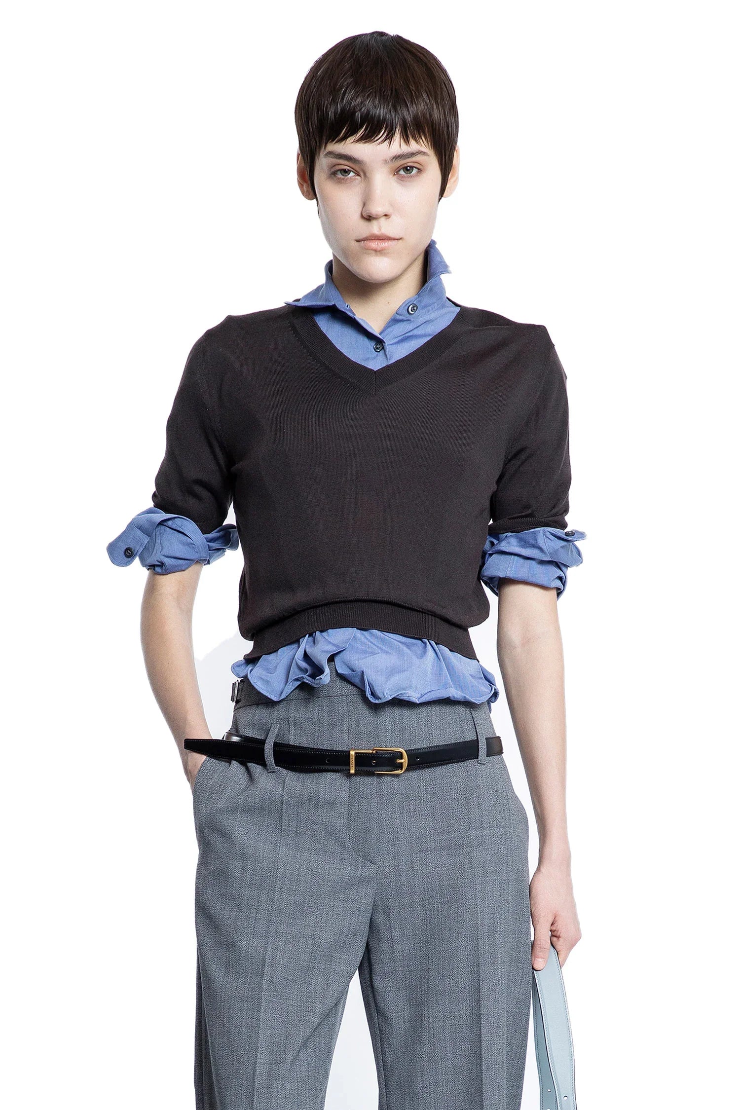 V-Neck Wool Short Sleeve Sweater - Antonioli.eu