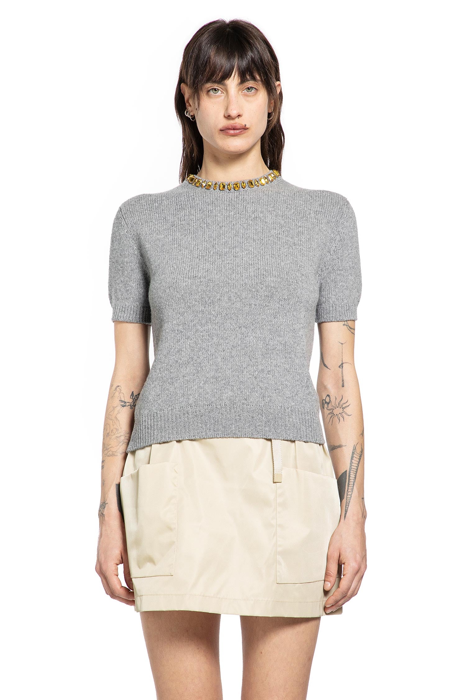 Wool Cashmere Short Sleeve Sweater