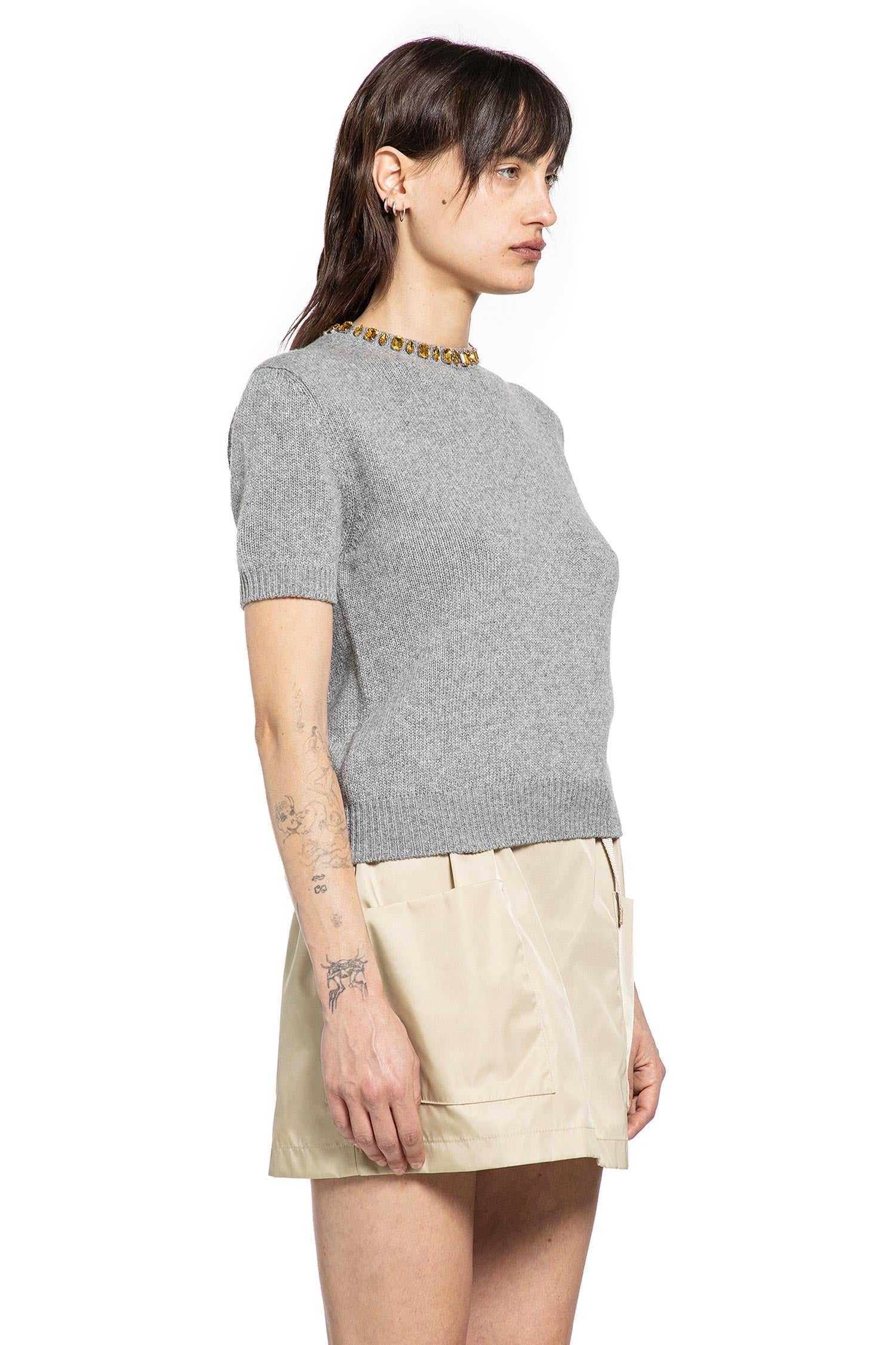 Wool Cashmere Short Sleeve Sweater