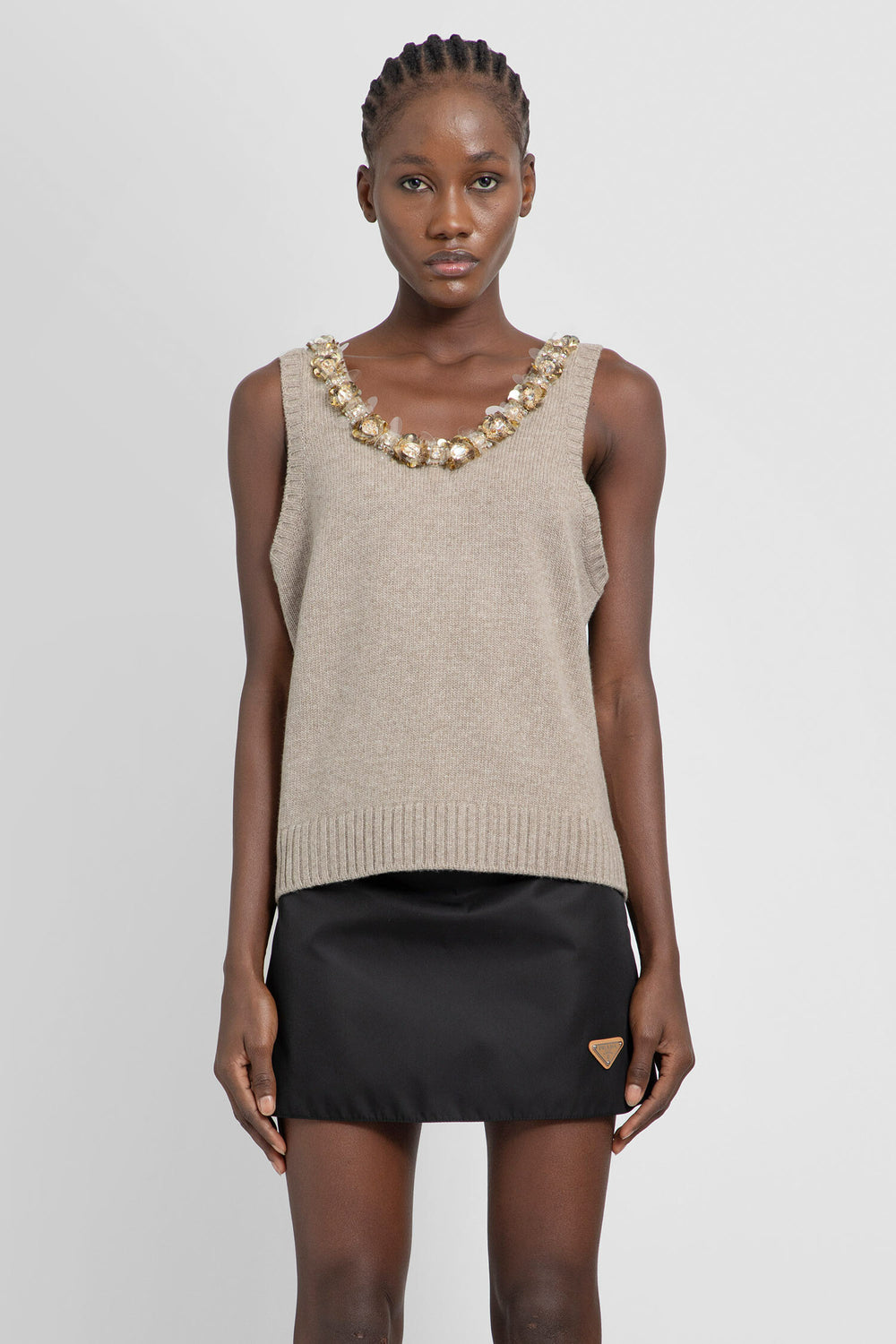 PRADA WOMAN BEIGE T-SHIRTS & TANK TOPS