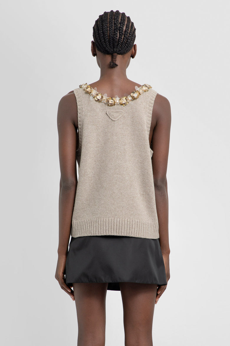 PRADA WOMAN BEIGE T-SHIRTS & TANK TOPS