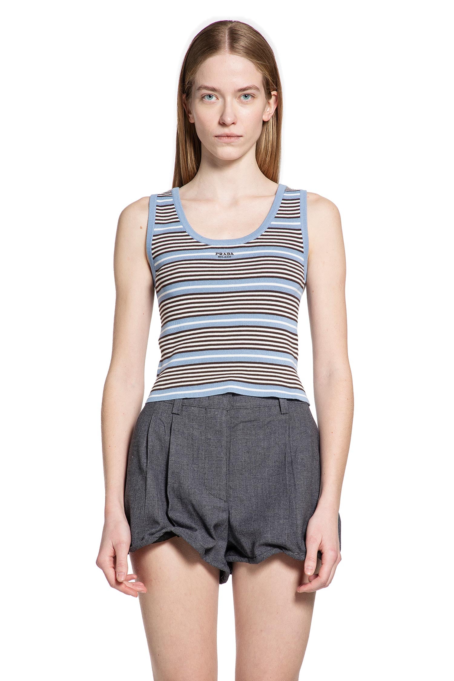 PRADA タンクトップ PRADA＊Jersey top ロゴジャージトップ＊送料込 (PRADA/タンクトップ
