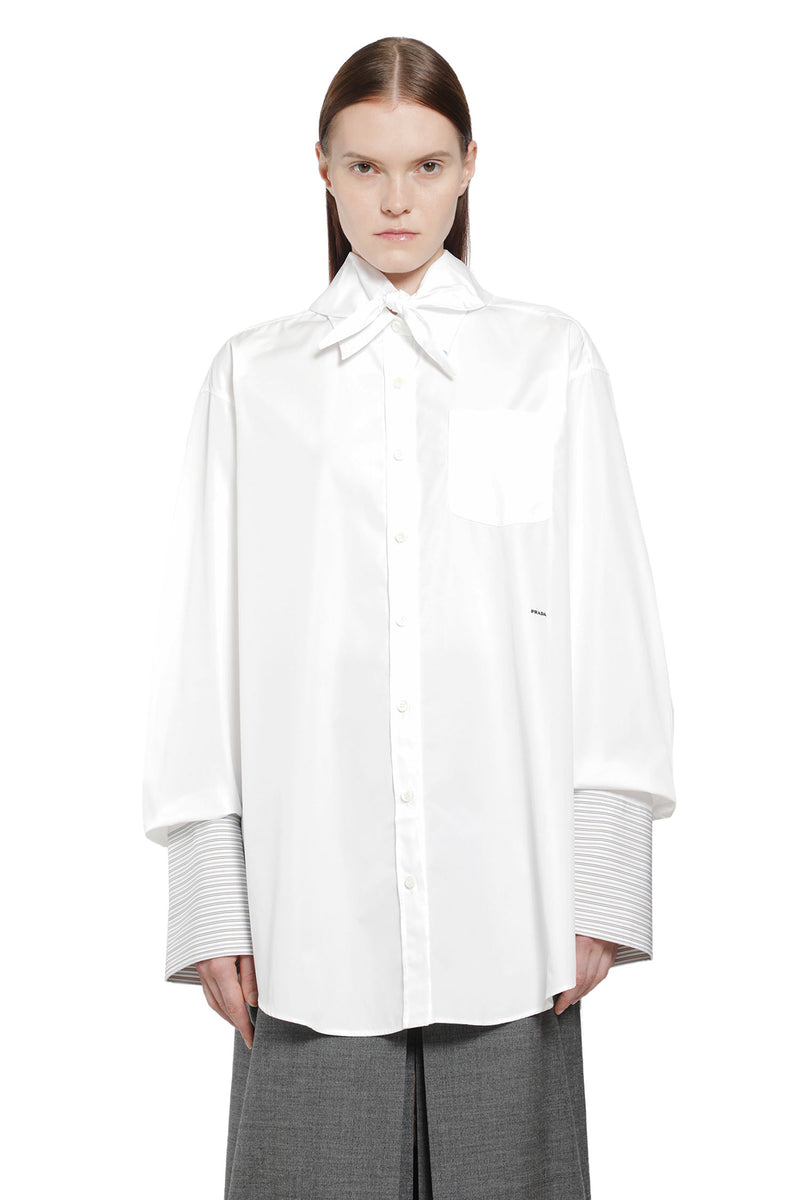 PRADA Layered Cotton Shirt with Bow woman