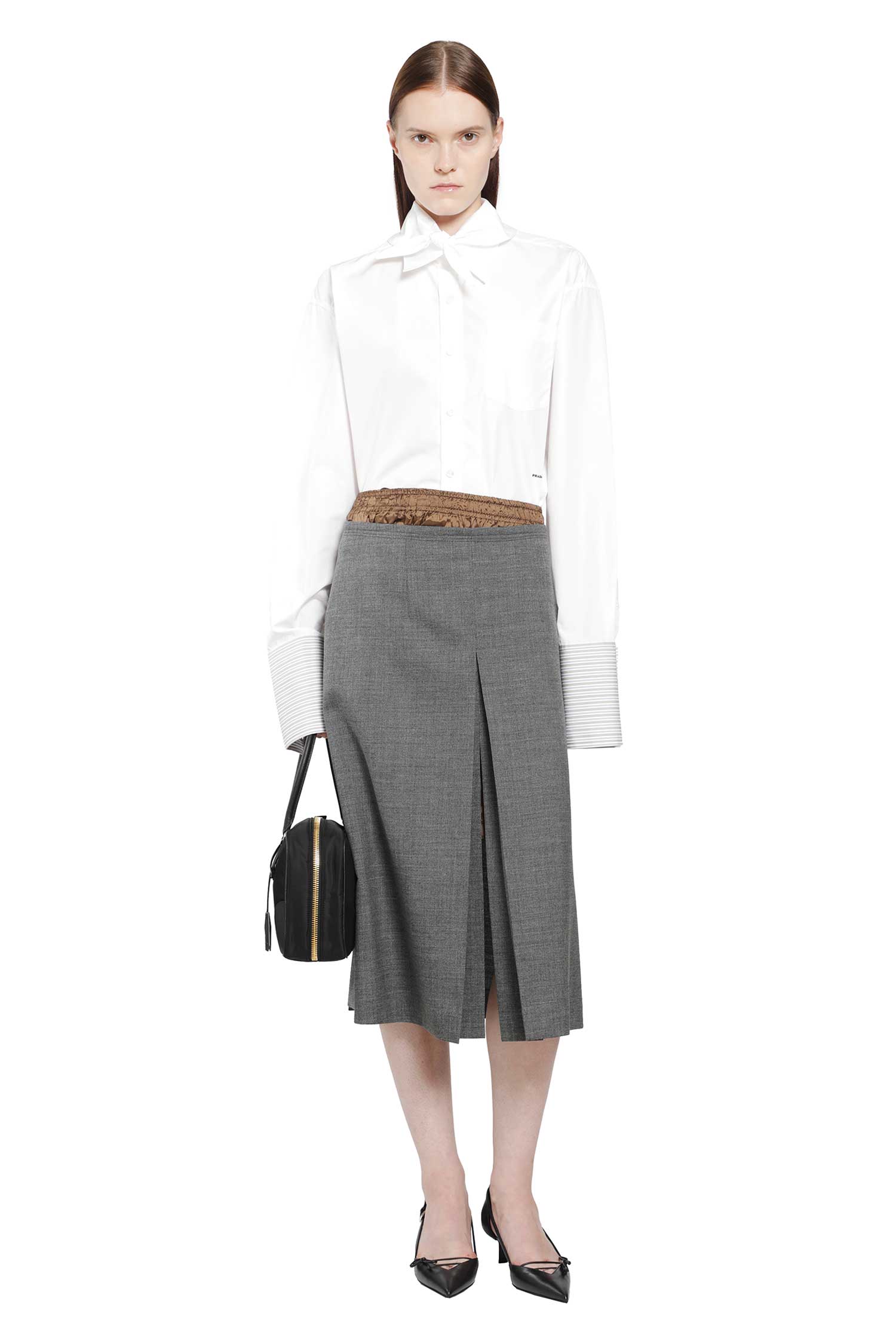 PRADA Layered Cotton Shirt with Bow woman