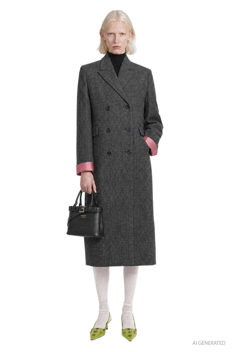 PRADA Double-Breasted Gingham Check Wool Coat woman
