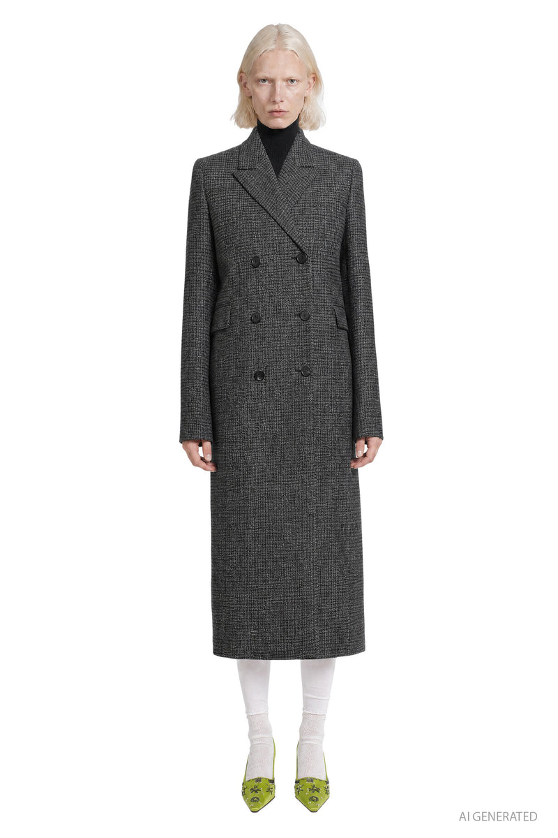 PRADA Double-Breasted Gingham Check Wool Coat woman