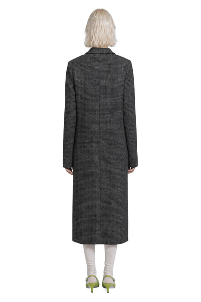 Double-Breasted Gingham Check Wool Coat