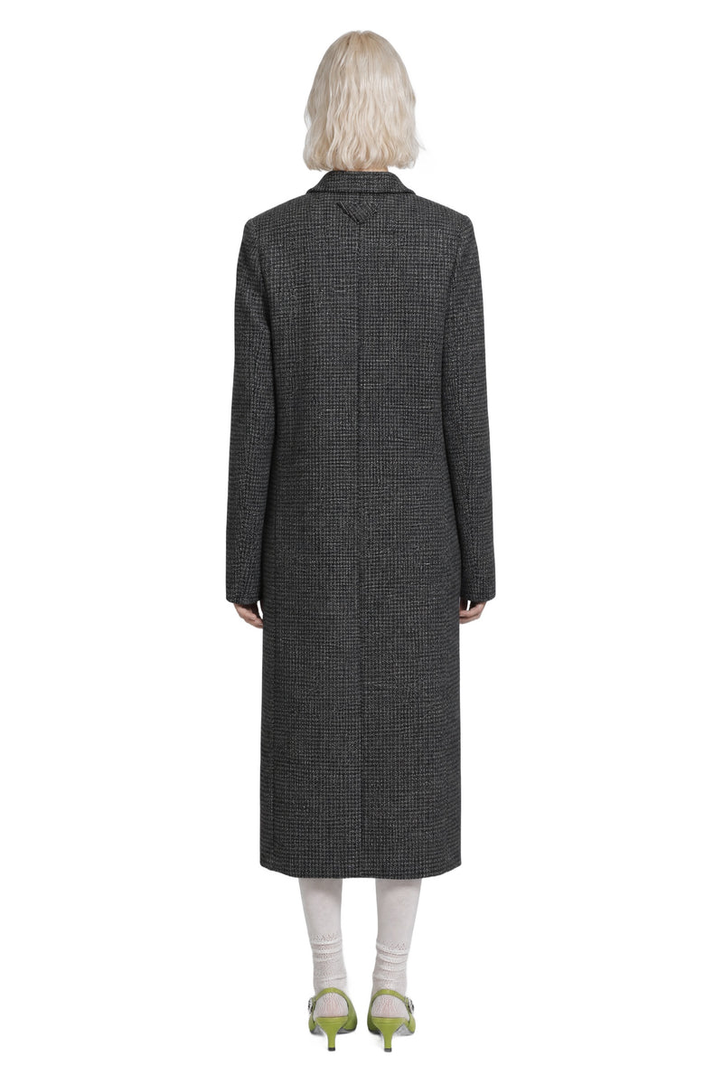 PRADA Double-Breasted Gingham Check Wool Coat woman