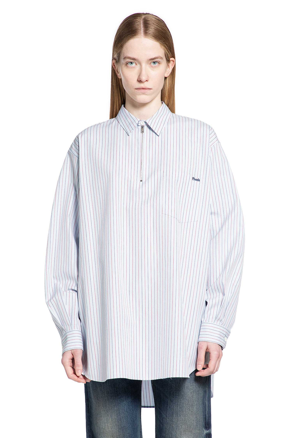 PRADA Herringbone Striped Cotton Shirt woman