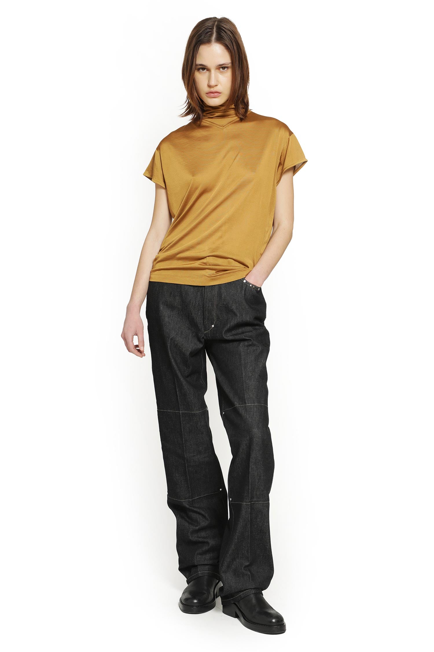 High-Waisted Straight Pants with Studs
