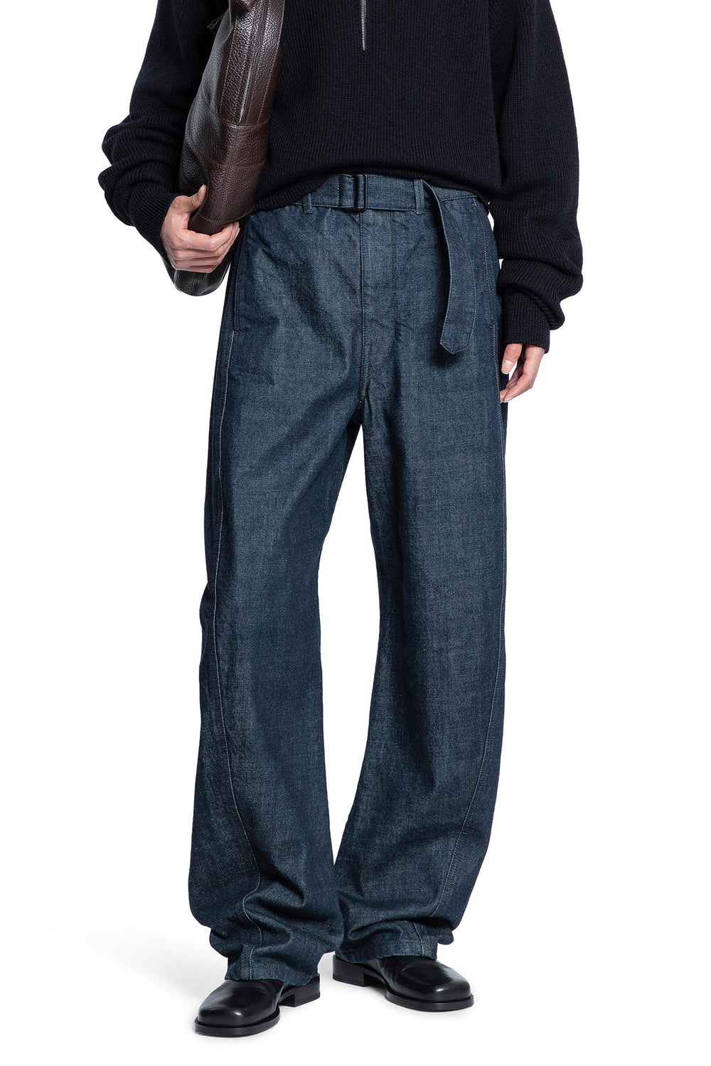 LEMAIRE Denim Wide-leg Twisted Belted Pants man