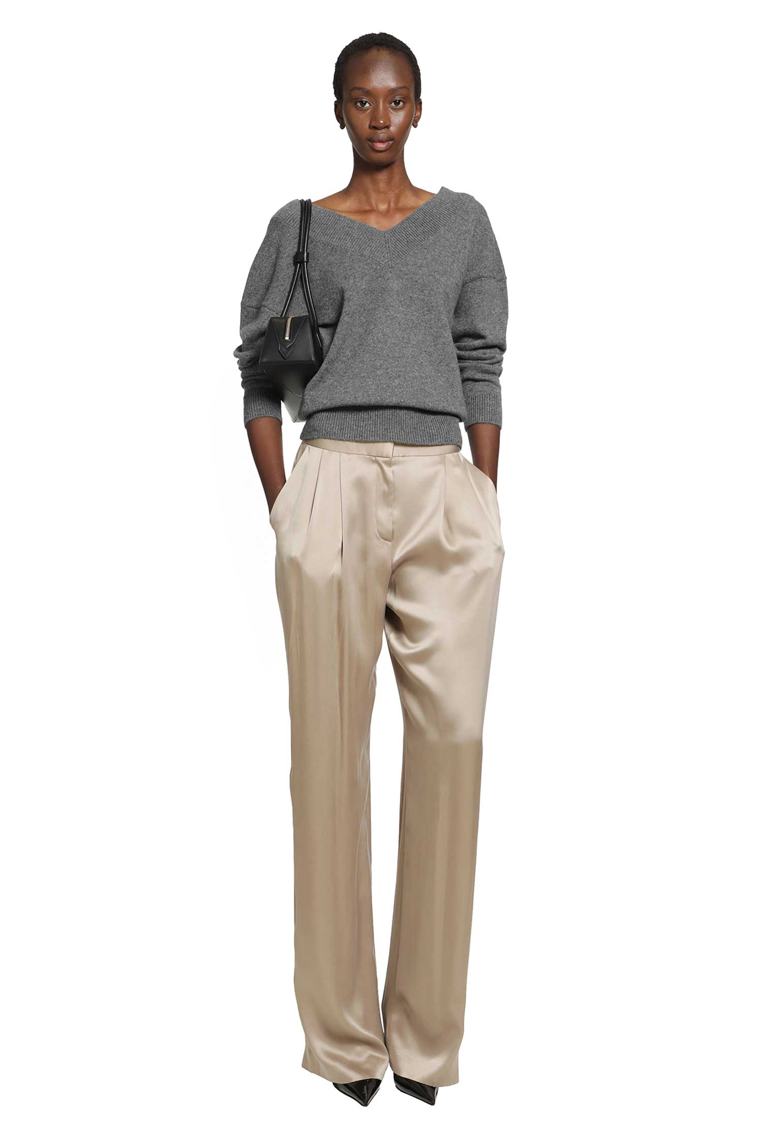 Silk Satin Double Pleat Pants