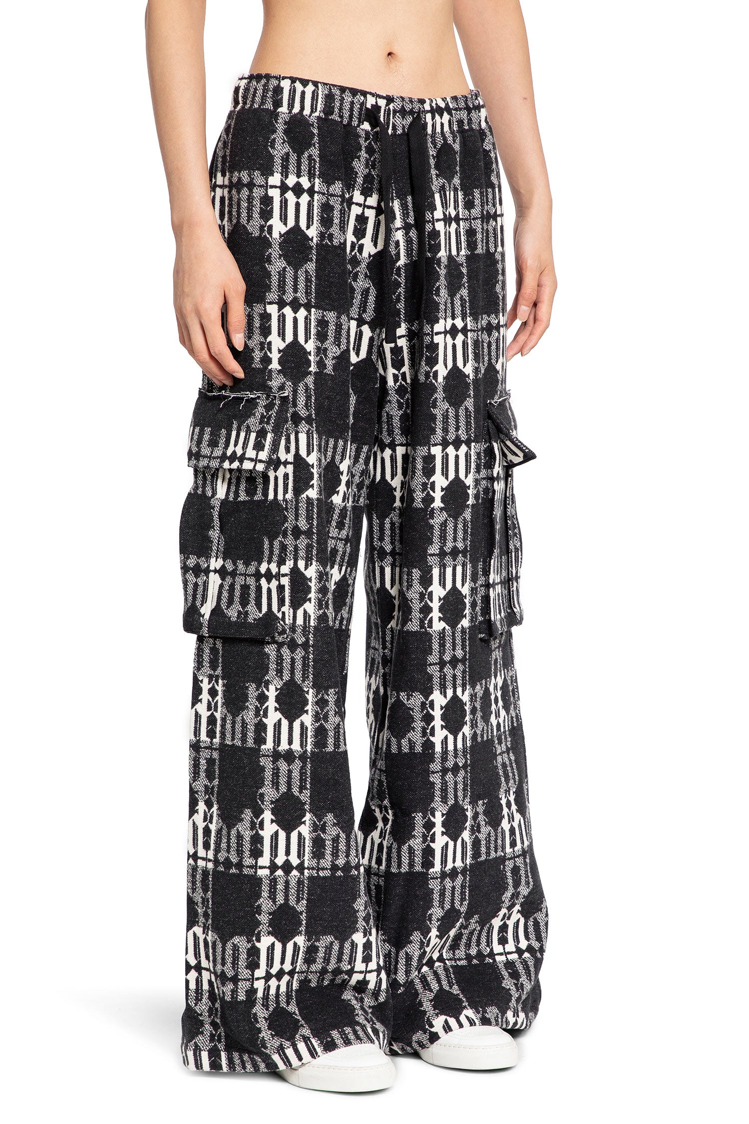 PALM ANGELS MAN BLACK&WHITE TROUSERS