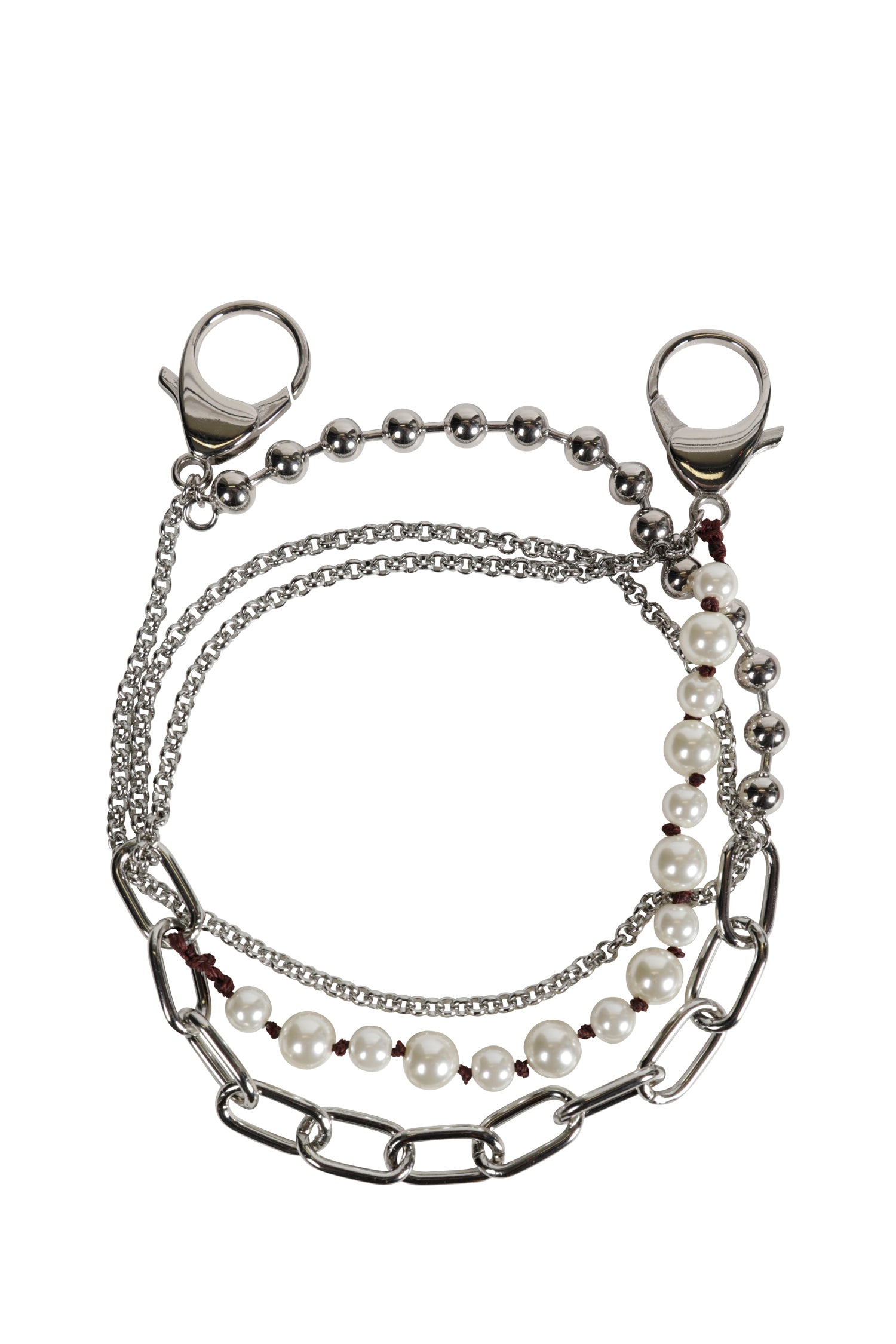 Metal And Faux-Pearls Charm Wallet Chain