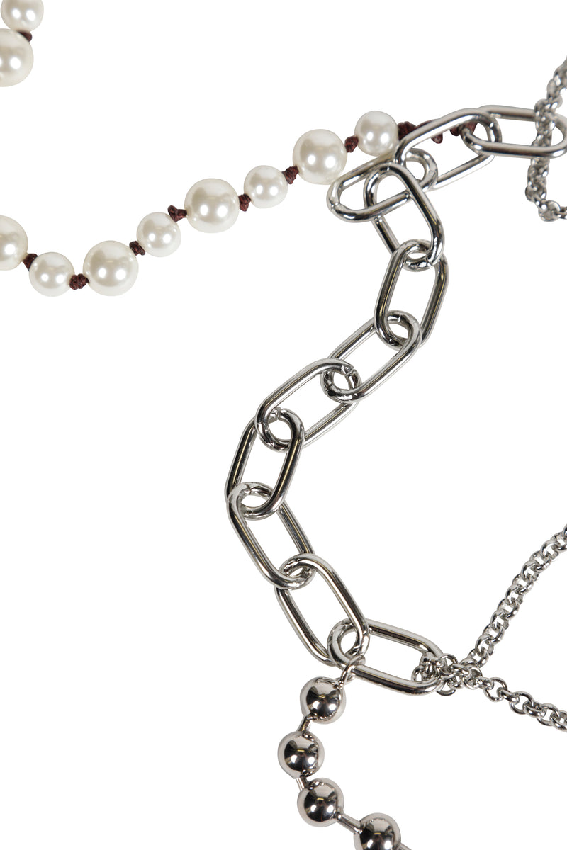 Metal And Faux-Pearls Charm Wallet Chain