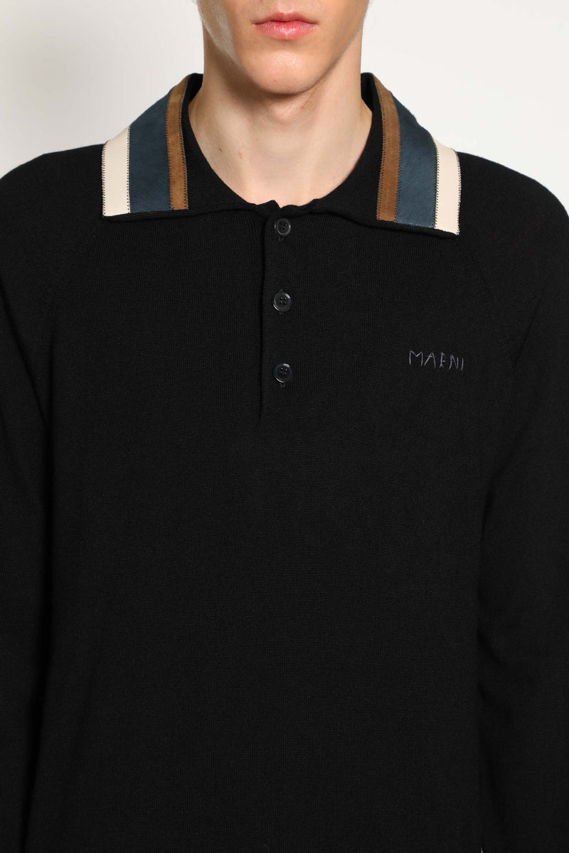 Wool Cashmere Polo with Suede Collar - Antonioli.eu