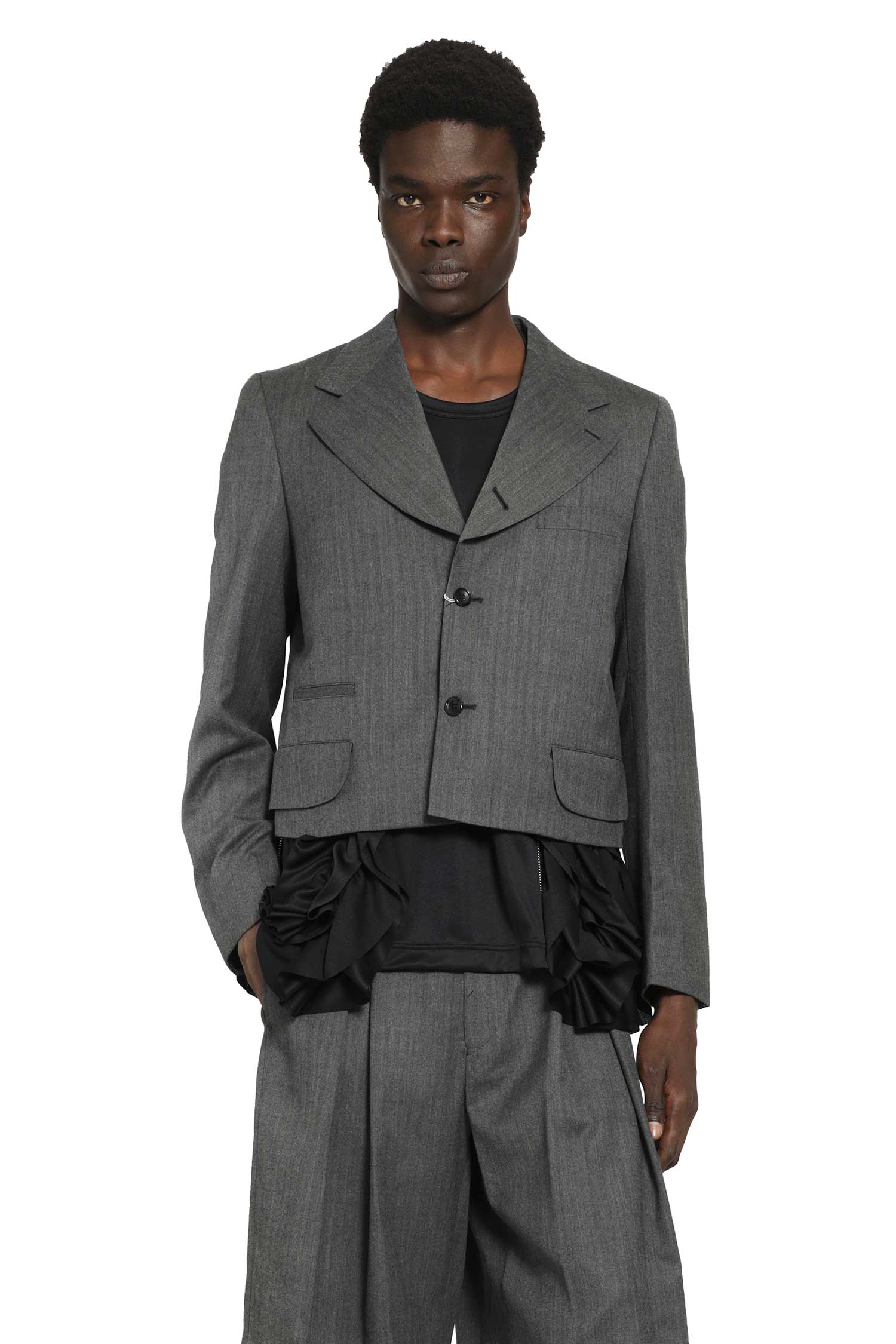 Cropped Blazer in Wool Herringbone