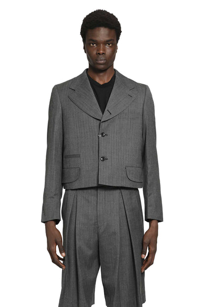 Cropped Blazer in Wool Herringbone