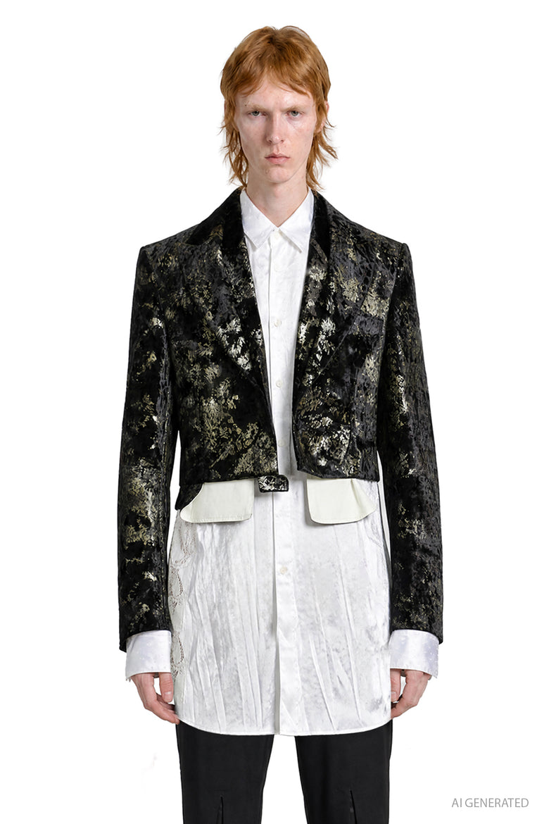 COMME DES GARCONS HOMME PLUS Dotted Satin and Lace Pocket Shirt man