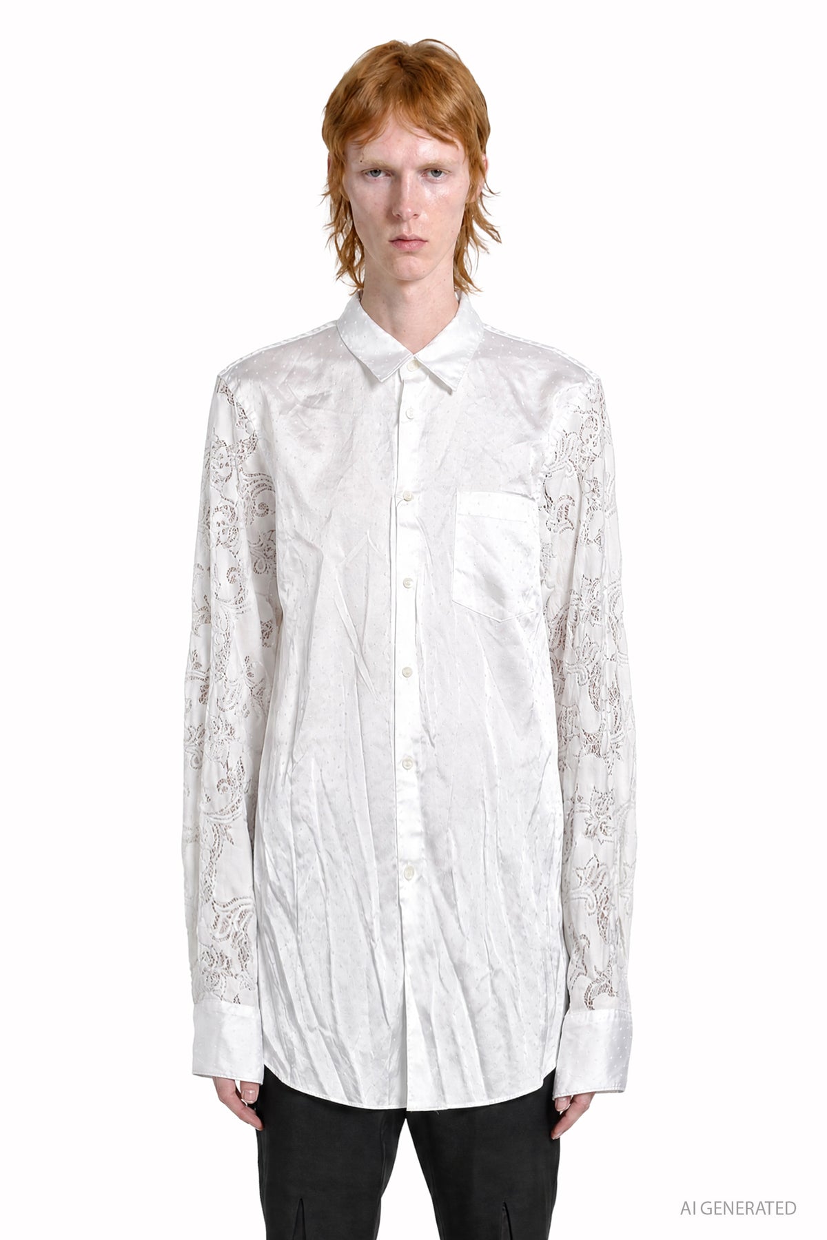 Dotted Satin and Lace Pocket Shirt