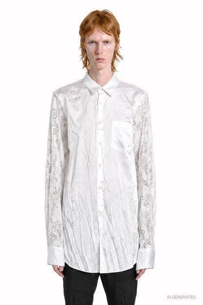 Dotted Satin and Lace Pocket Shirt
