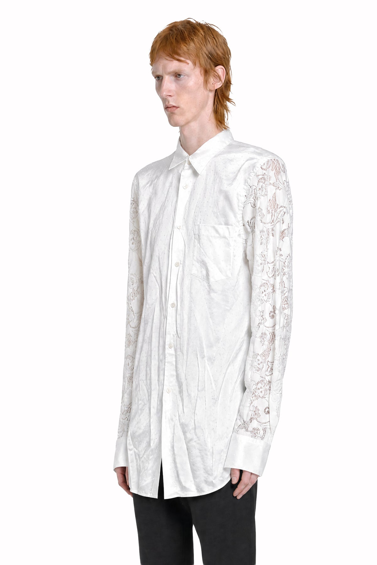 COMME DES GARCONS HOMME PLUS Dotted Satin and Lace Pocket Shirt man