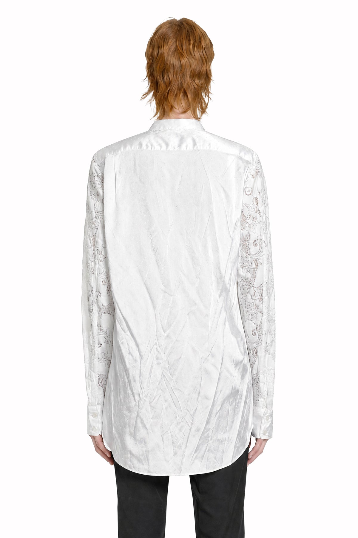 Dotted Satin and Lace Pocket Shirt