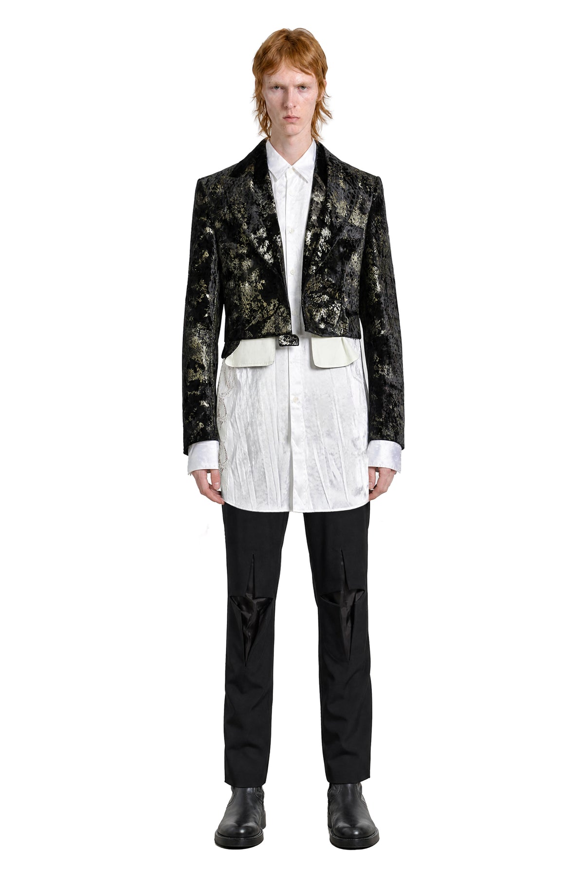 COMME DES GARCONS HOMME PLUS Dotted Satin and Lace Pocket Shirt man