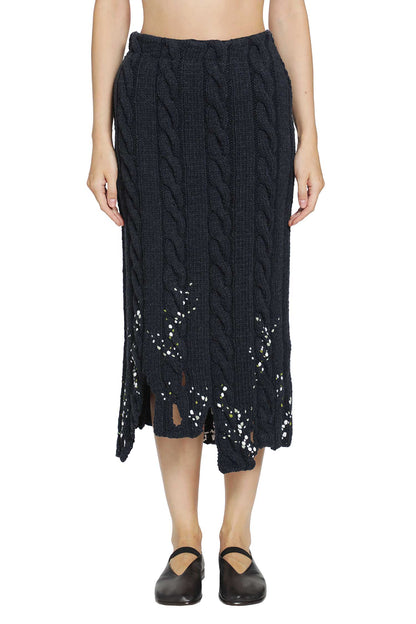Embroidered Wool Midi Skirt