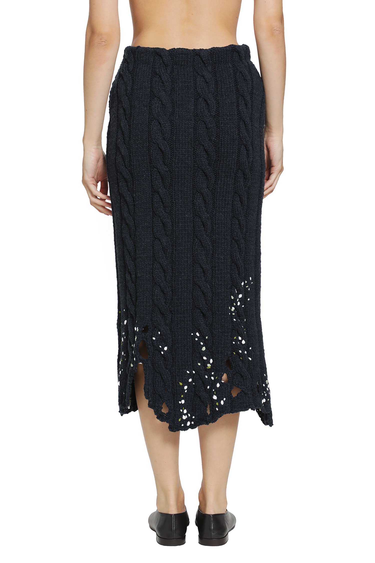 Embroidered Wool Midi Skirt
