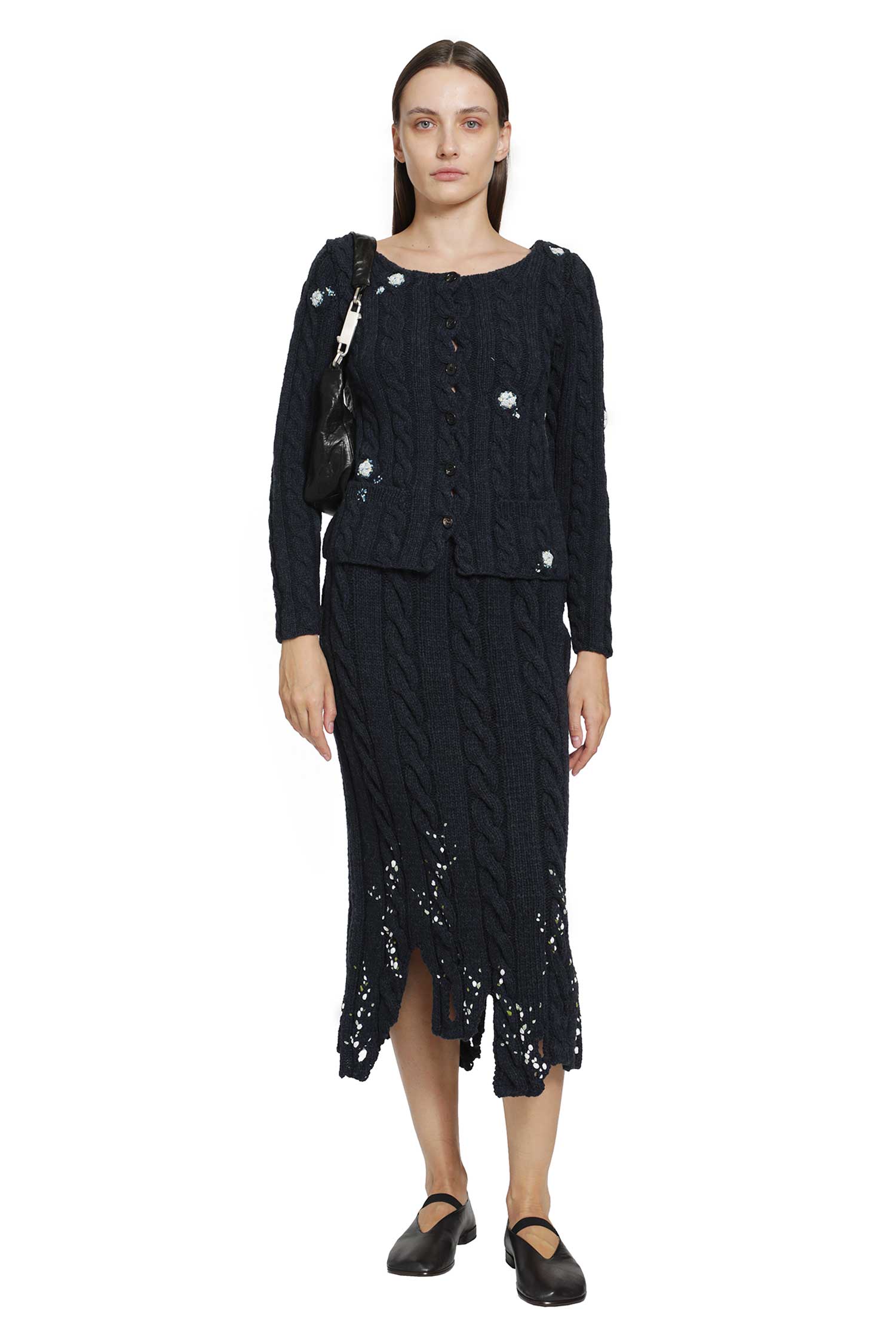 Embroidered Wool Midi Skirt