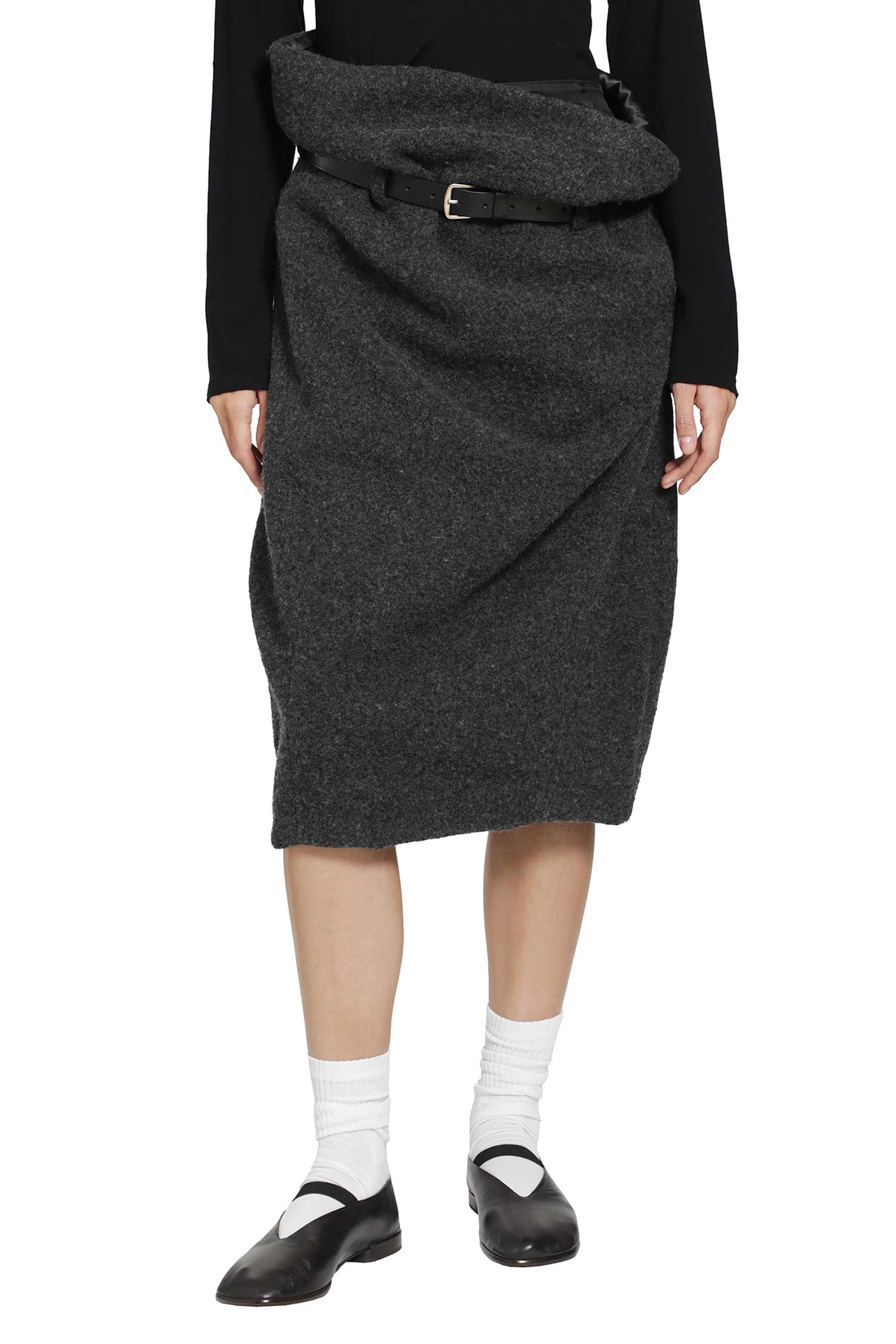 Draped Wool Midi Skirt