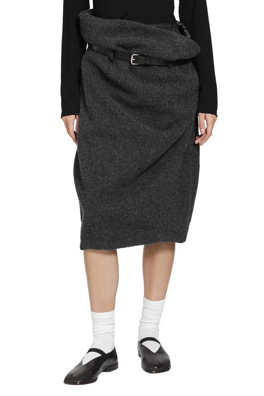 Draped Wool Midi Skirt