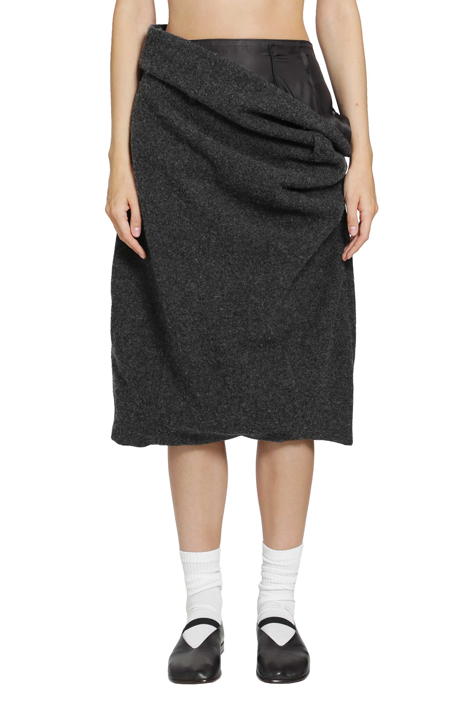 Draped Wool Midi Skirt