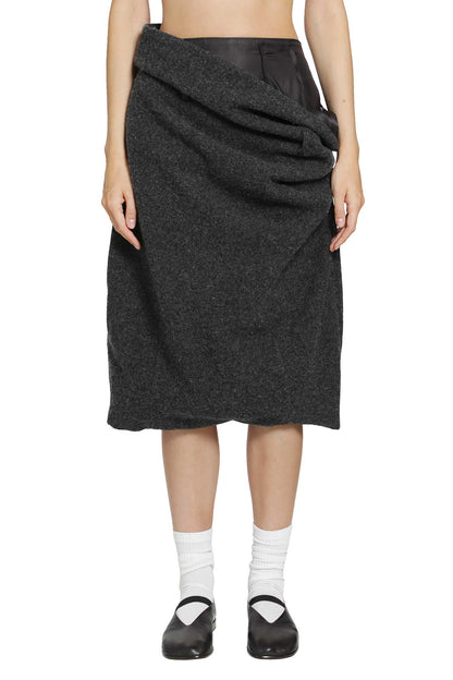 Draped Wool Midi Skirt