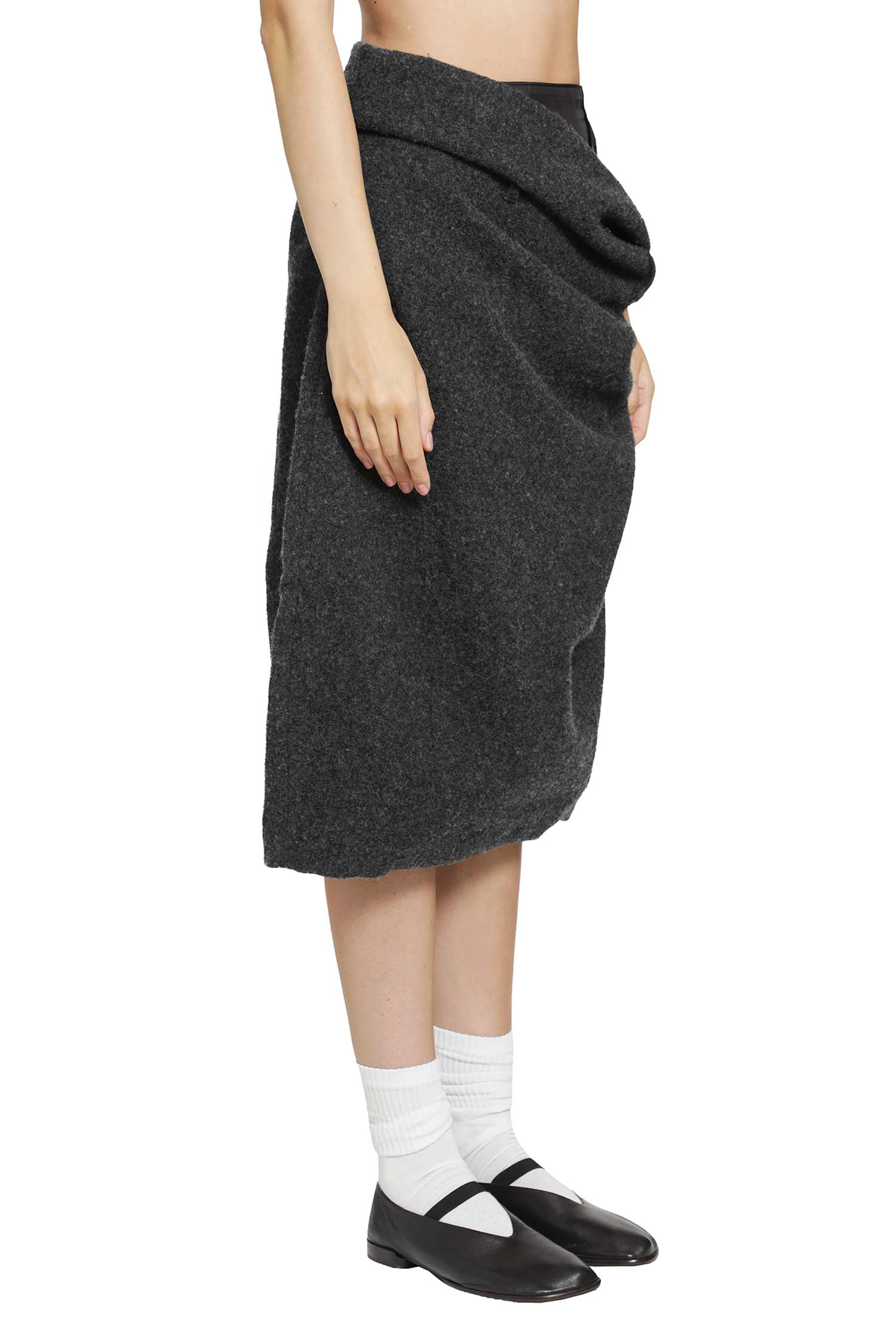 Draped Wool Midi Skirt