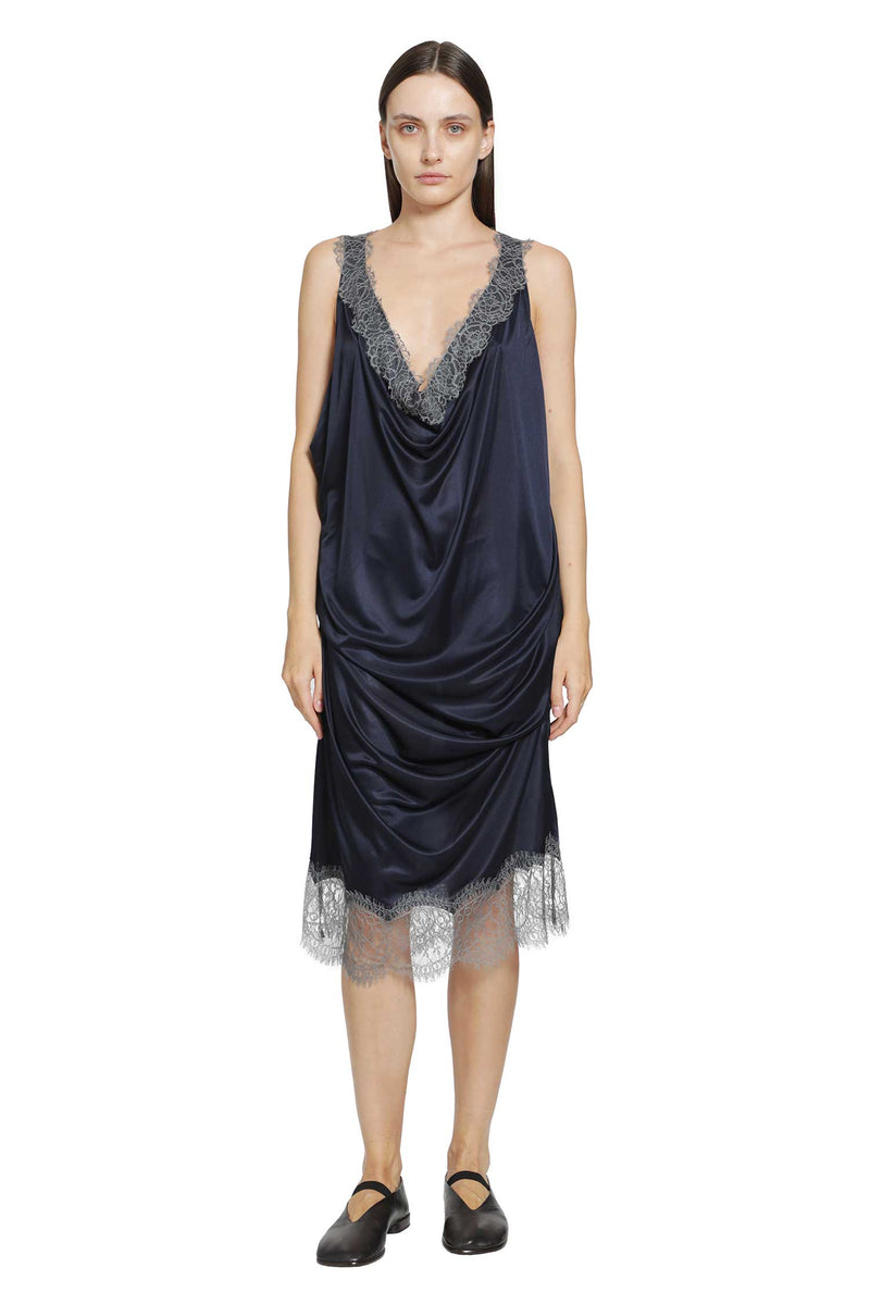 PILLINGS Lace-Trimmed Draped Satin Dress woman