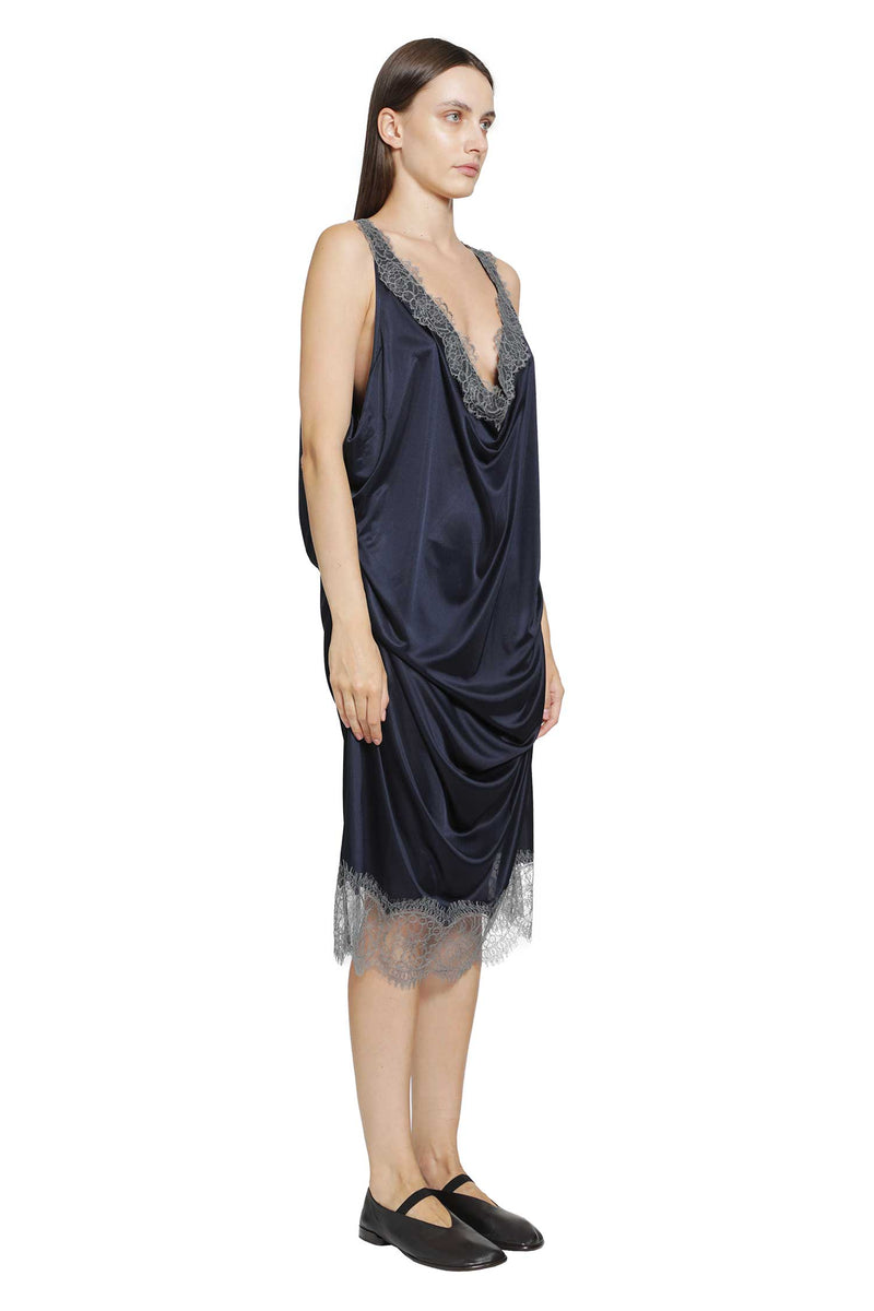 PILLINGS Lace-Trimmed Draped Satin Dress woman