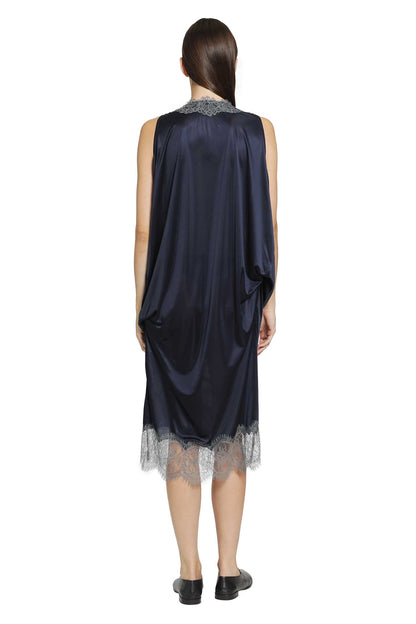Lace-Trimmed Draped Satin Dress