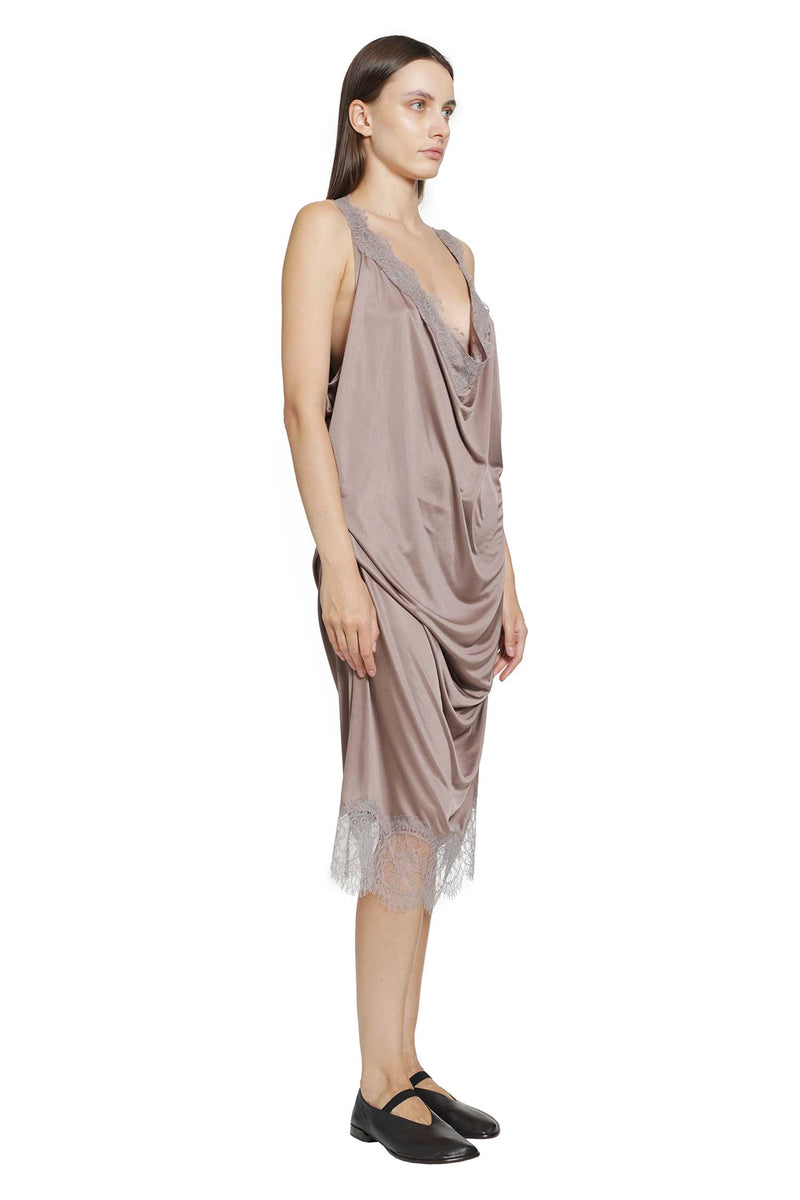 PILLINGS Lace-Trimmed Draped Satin Dress woman