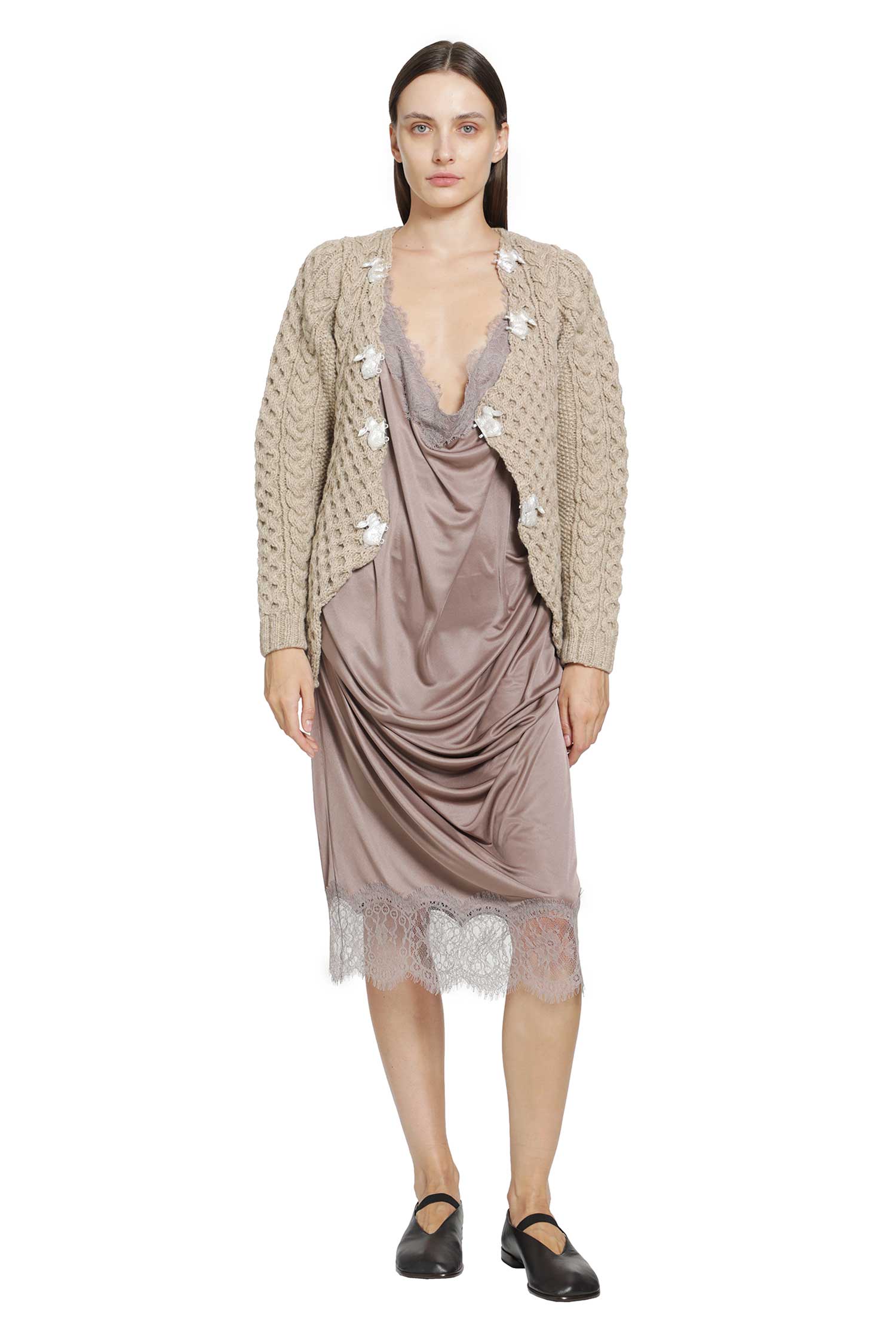 PILLINGS Lace-Trimmed Draped Satin Dress woman