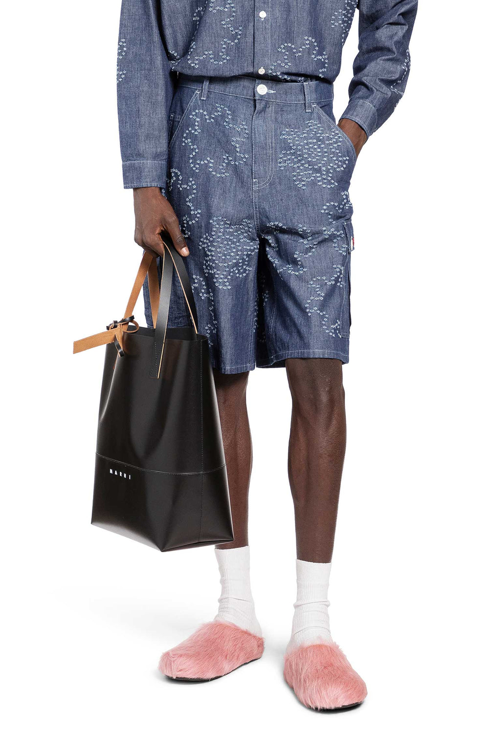 MARNI Frayed Sun Motif Cargo Shorts man