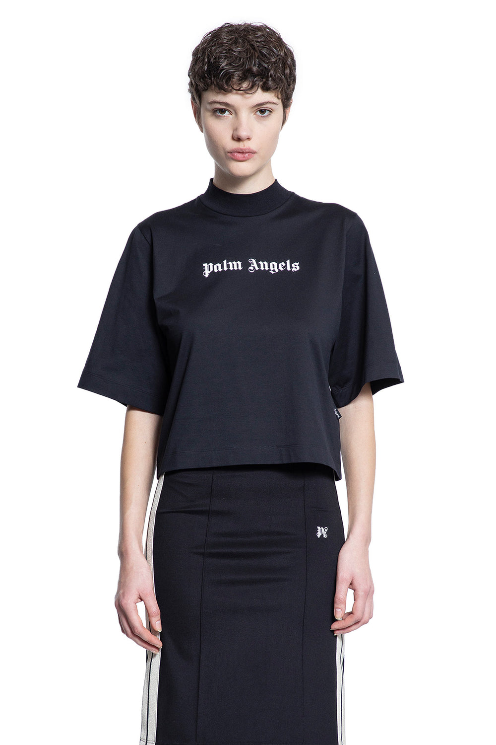 PALM ANGELS WOMAN BLACK T-SHIRTS & TANK TOPS